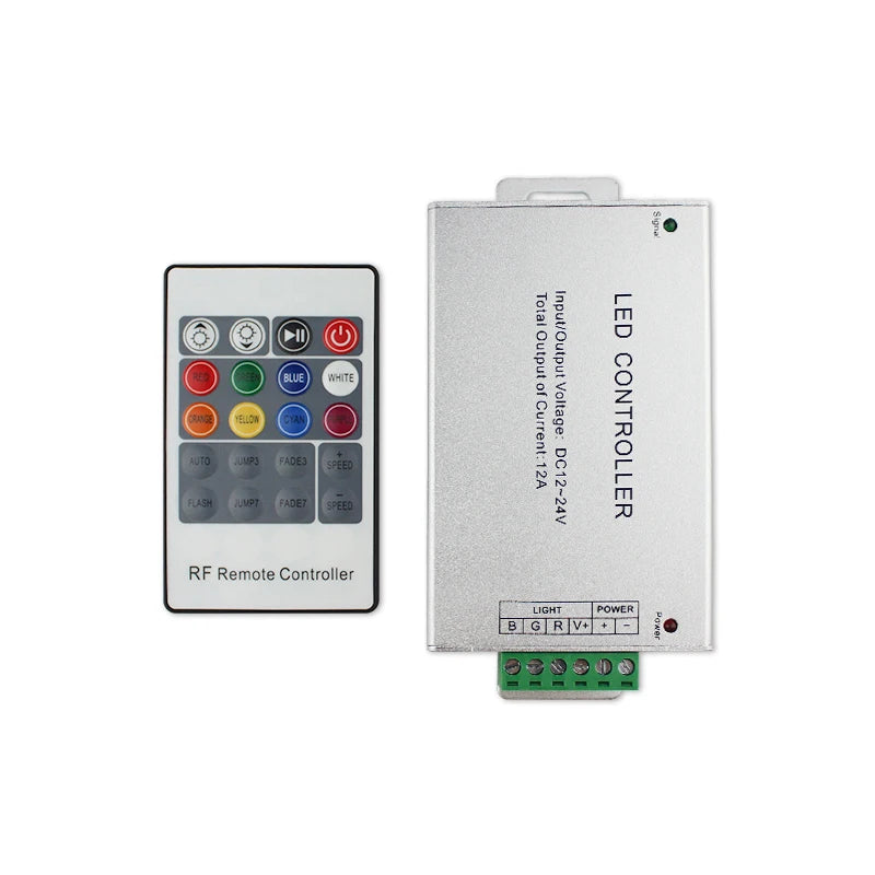 Multi Color Led Light Controller PWM RF 20Keys Remote 12A 24A Aluminum Shell DC12V-24V RGB 360W Max Load 20M-30M