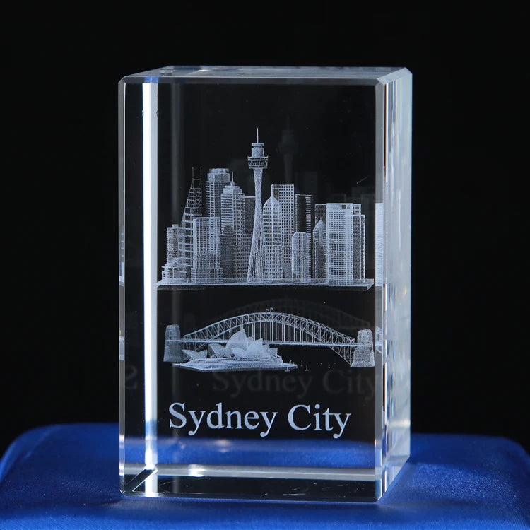 Small Bridge New Design Premium Customization Souvenir GiftsAustralia Sydney City 3D Laser Engraved  Glass Crystal Cube