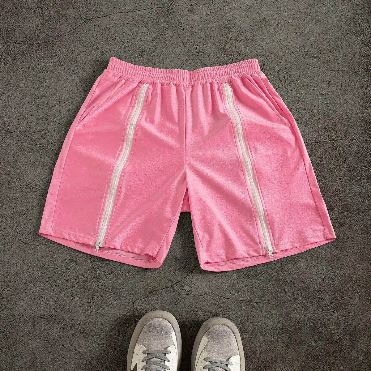 Custom Solid Mid Waist Knitted Breathable Quick Dry Streetwear Sports Drawstring Zipper Joggers Shorts for Men