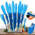 17pcs Non Stick Coated Chef Knife Set with Acrylic Stand PlatingTitanium Blue for Rust Proof and Sharp Super Kitchen Knife
