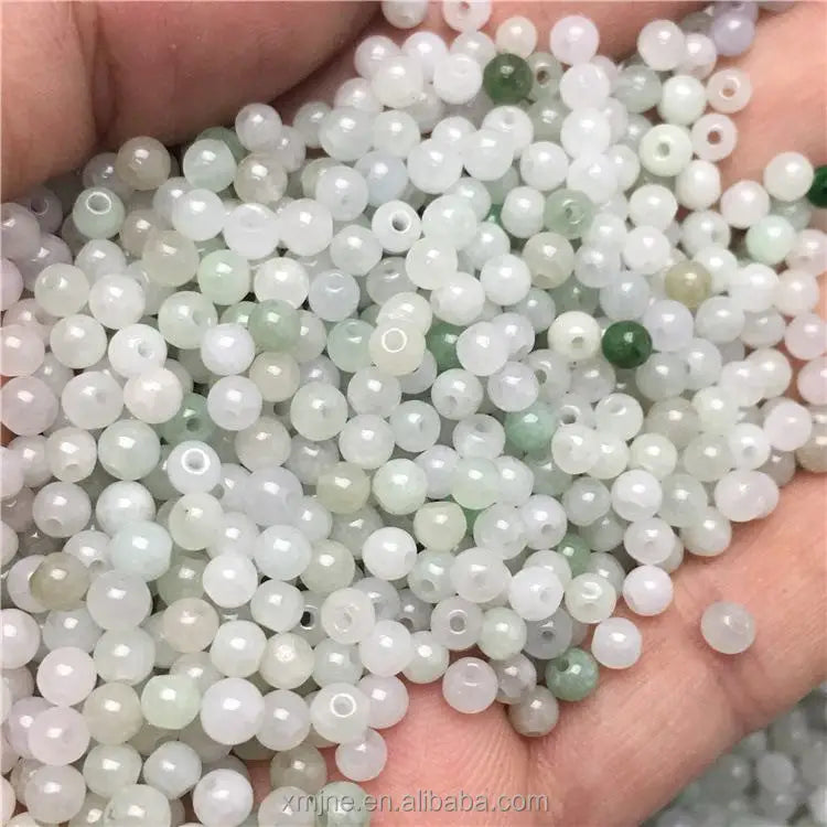Burmese Jadeite Grade a Loose Beads Small Round Beads 3Mm Waxy Ice Green White Jade Trimmings Handicraft Accessories