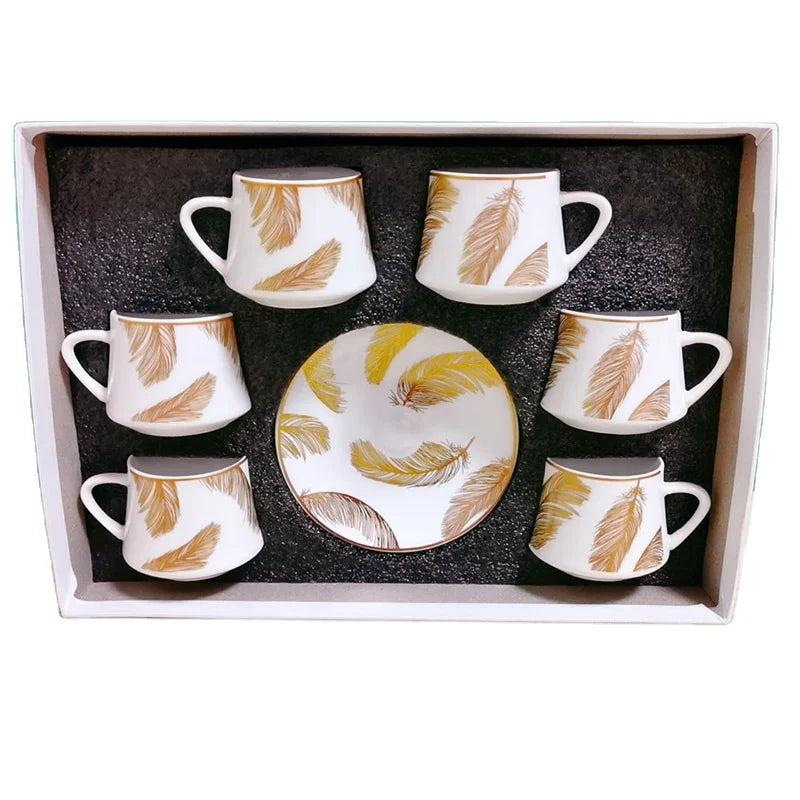 Wholesale Modern 6pcs Ceramic Turkish Coffee Cup and Saucer Set Sustainable Porcelain Tea Set for Home Use