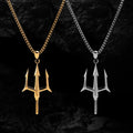 No Green Skin Stainless Steel Yellow Gold Plated Men Hiphops Jewelry God of Sea Pendant 38mm Poseidon Trident Pendant Necklace