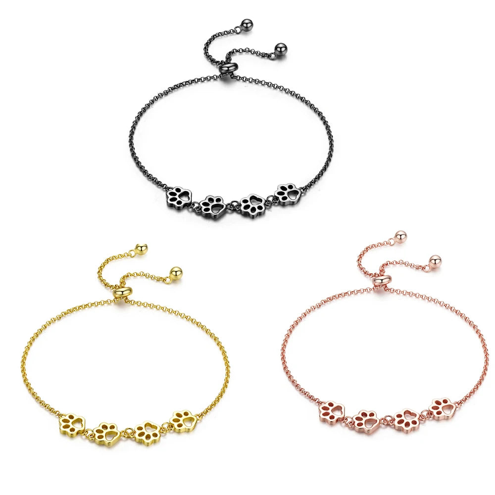 Genuine 925 Sterling Silver Fine Jewelry Cute Pet Footprints Bracelet Adjustable Chain Women's Birthday Gift Zircon Parties
