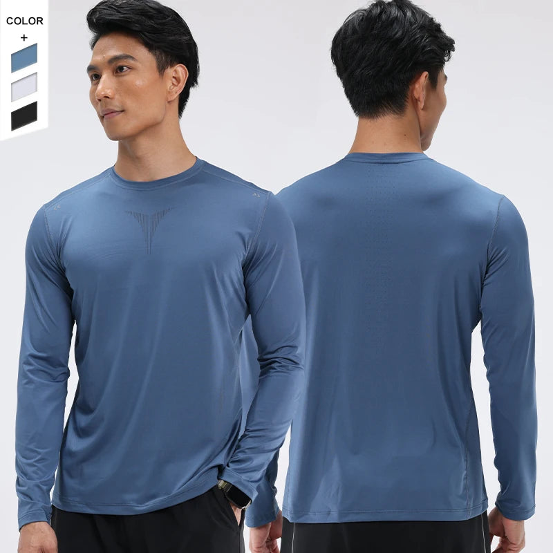 2025 Lightweight Print Design Sportswear Men's Long Sleeve Fitness Running Training Shirts Quick-Drying Windproof Plus Size