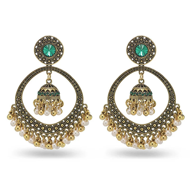 2025 Factory Outlet Ethnic Vintage Antique Silver Alloy Carved Beads Tassel Indian Earrings Jewelry