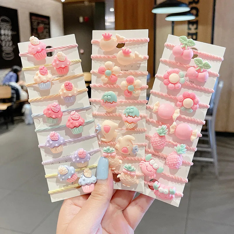 Colorful Cute Kids Elastic Hair Rubber Bands 10 Pcs/Set Sweet Flower&Animal Decoration Small Hair Ties Kids Girls Hair Bands