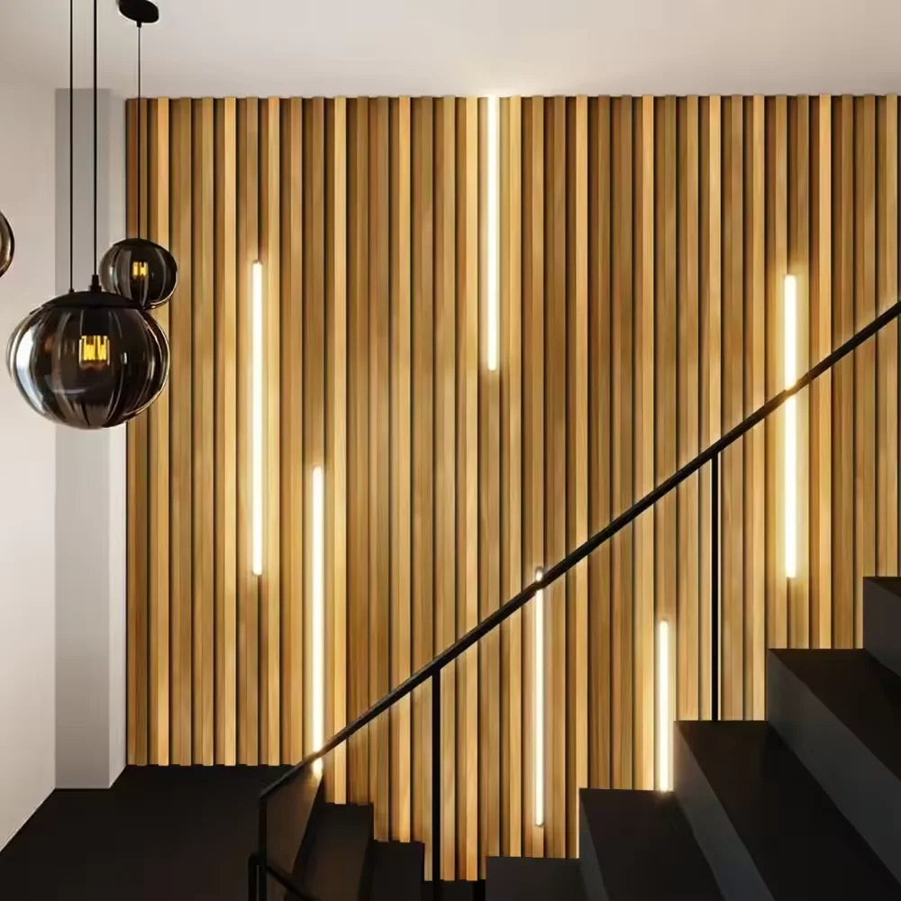 For KASARO Modern 3D LED Light Acoustic Wood Veneer Wall Panel Soundproof Interior Melamine Laminate Fluted Akupanel Designed