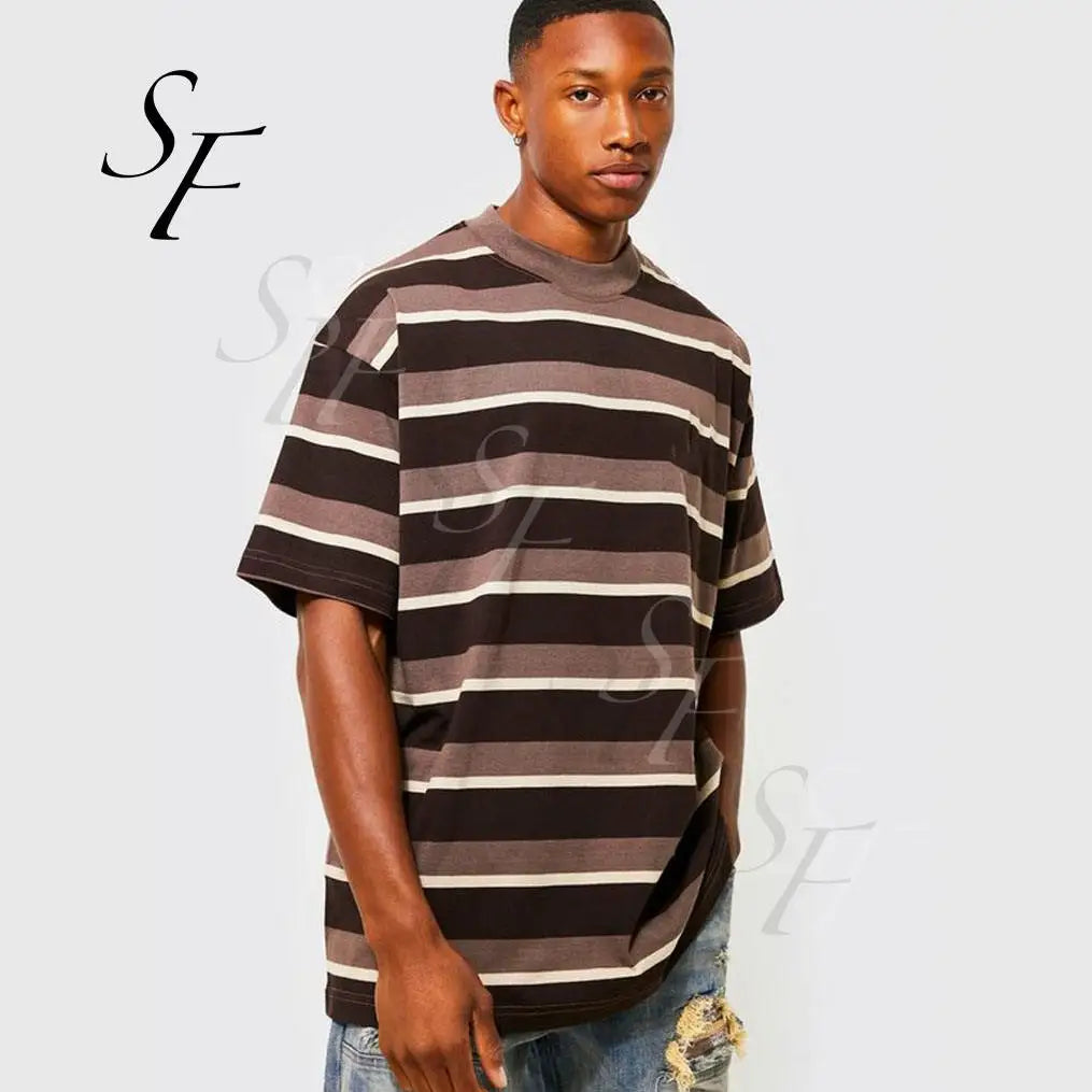 Wholesale Blank Summer Custom logo 100% Cotton Slim Fit Men's Signature Stripe Jogging Ringer T-Shirt for Men