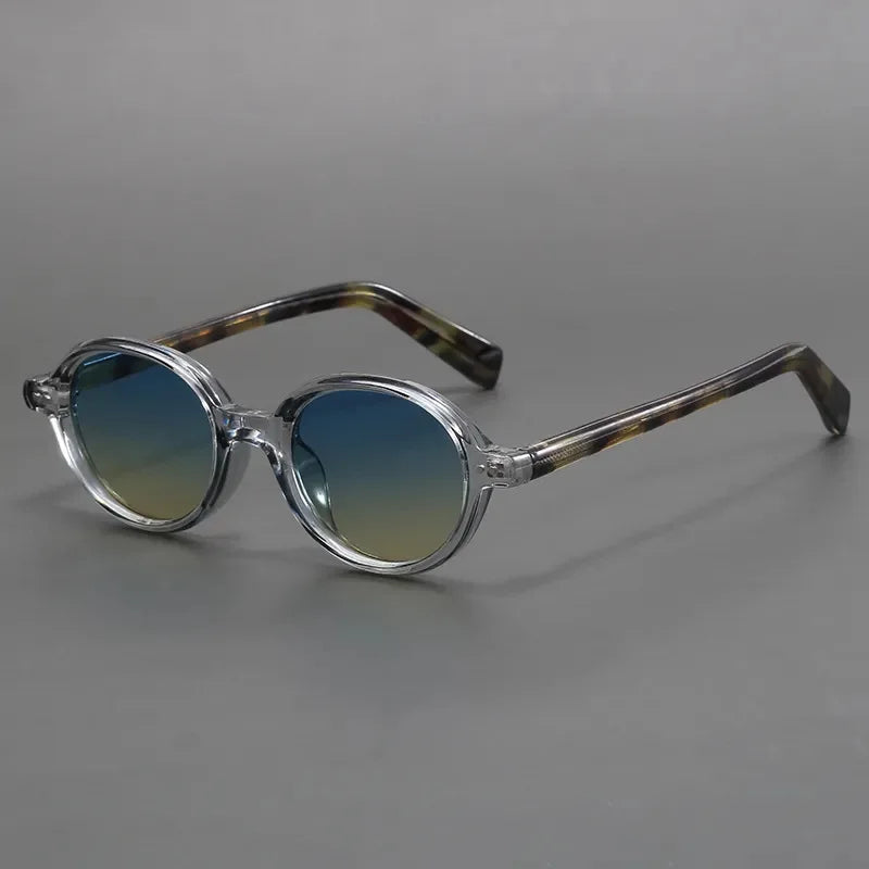 Retro Oval Frame Uv Resistant Sunglasses Lenses Blue Gradient Color Retro Style Light Color Flat Lenses Exia Optical
