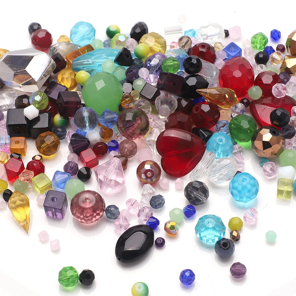 Zhubi 45g Multiple Types Glass Beads Mixed Colorful Crystal Heart Square Plum Drop Glass Beads for Jewelry Making