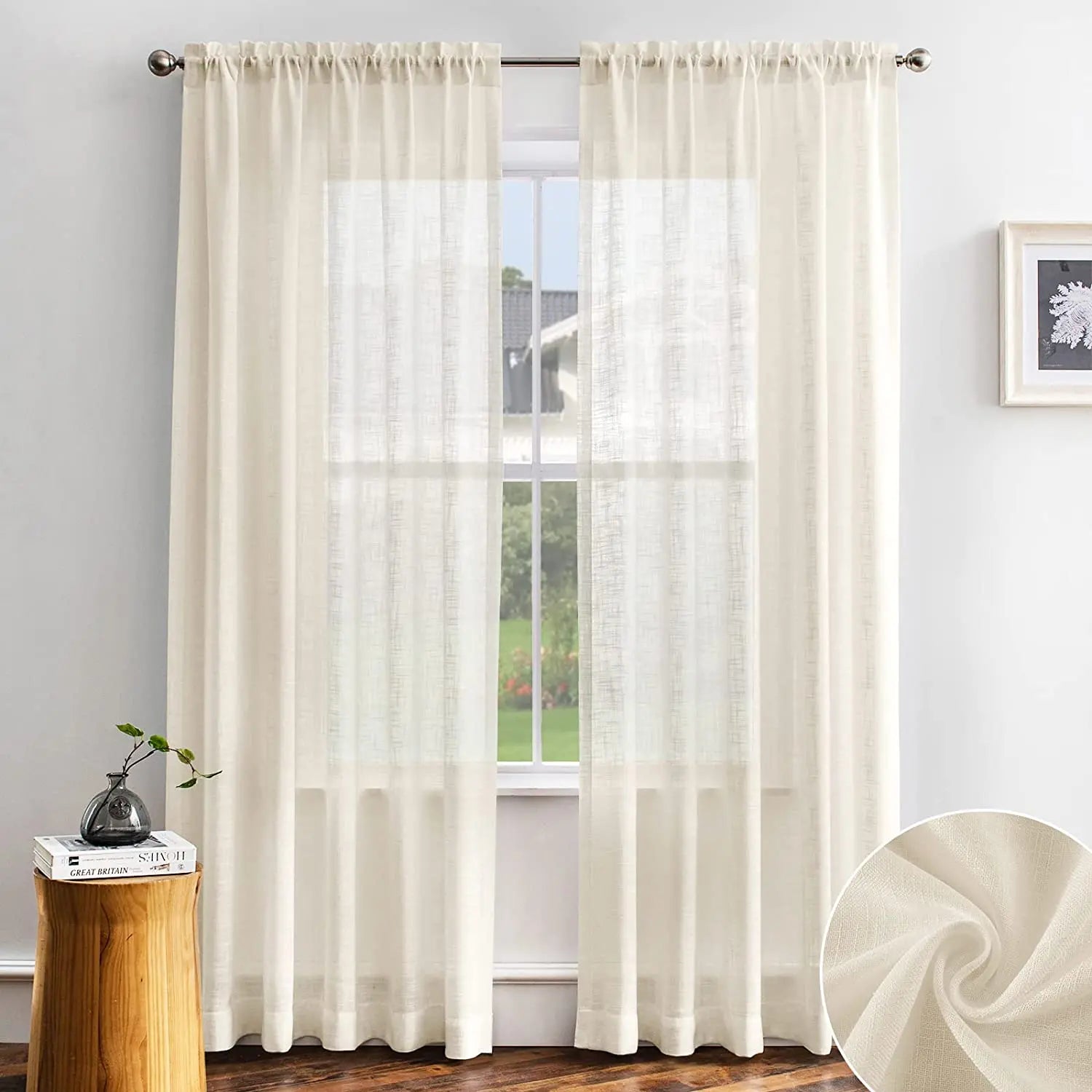 Japanese Simple Style Voile Rideau Solid Color Window Drapes Linen Sheer Fabric Curtain for the Living Room
