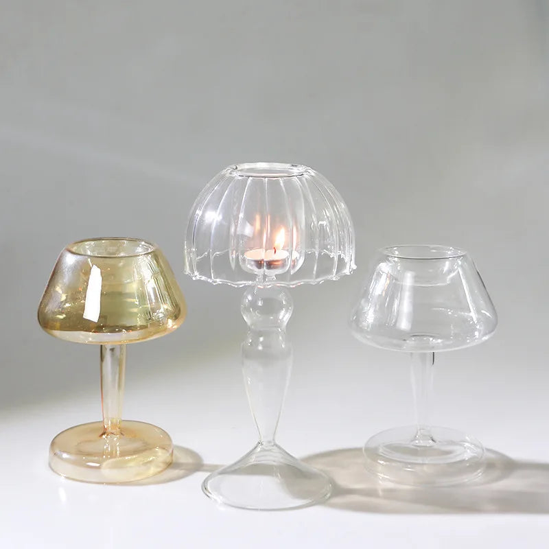 Customizable Logo European Style New Glass Table Candle Holder with Romantic Candlestick for Home Christmas Dinner Decorations