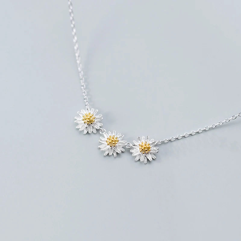S925 Sterling Silver Beautiful Daisy Flower Charm Choker Necklace for Lady Gifts Jewelry