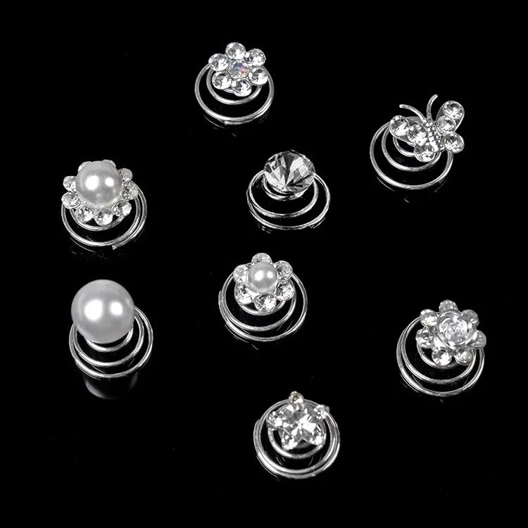 MIO New Bridal Wedding Hair Accessories Swirl Twist Coil Hair Pin Rhinestone Pearl Decoration Flower Butterfly Spiral Hair Clip