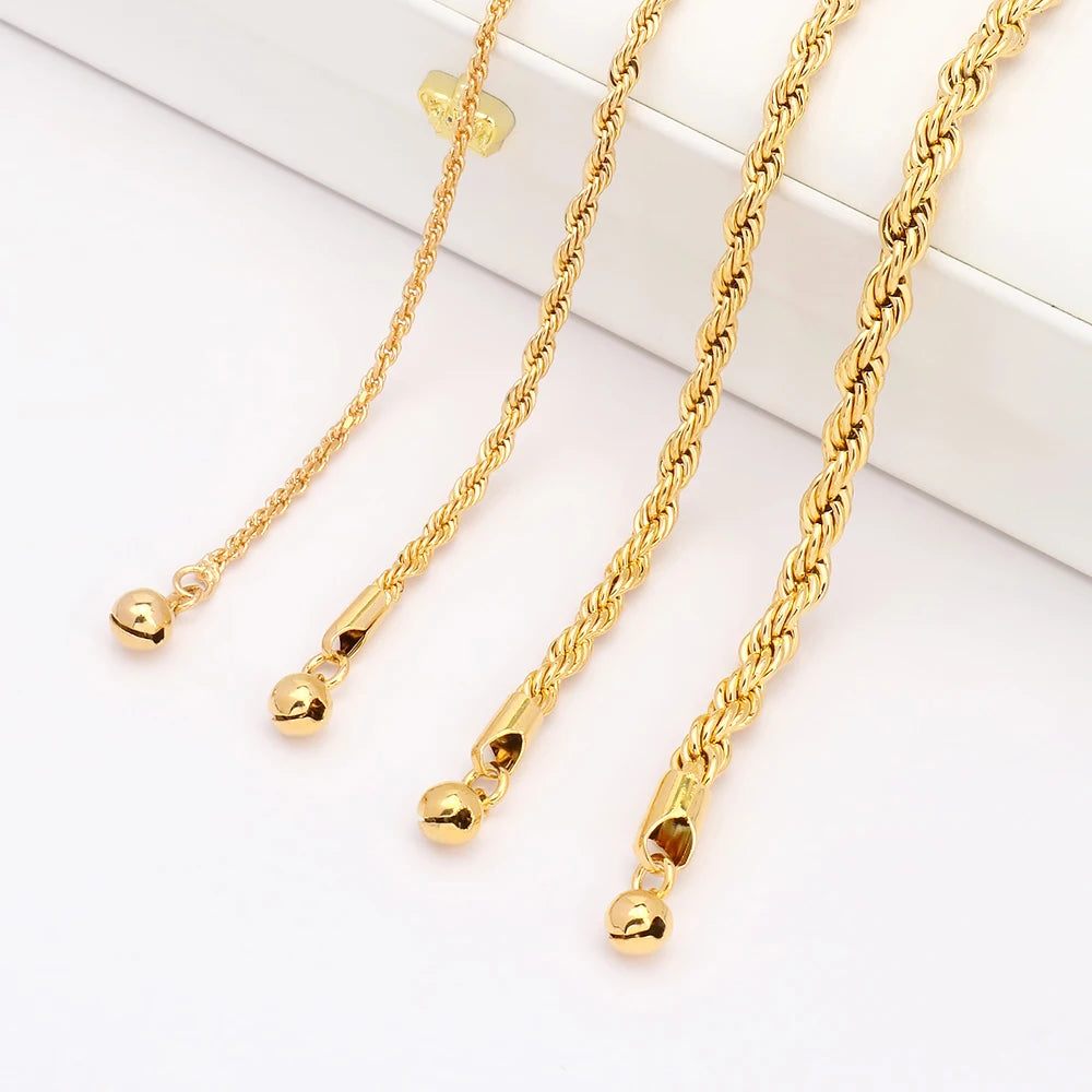 JXX Quality Brass Jewelry 24k Gold Plated Rope Chain for Women Hot Sale Fashion Charm Bracelet and Necklace