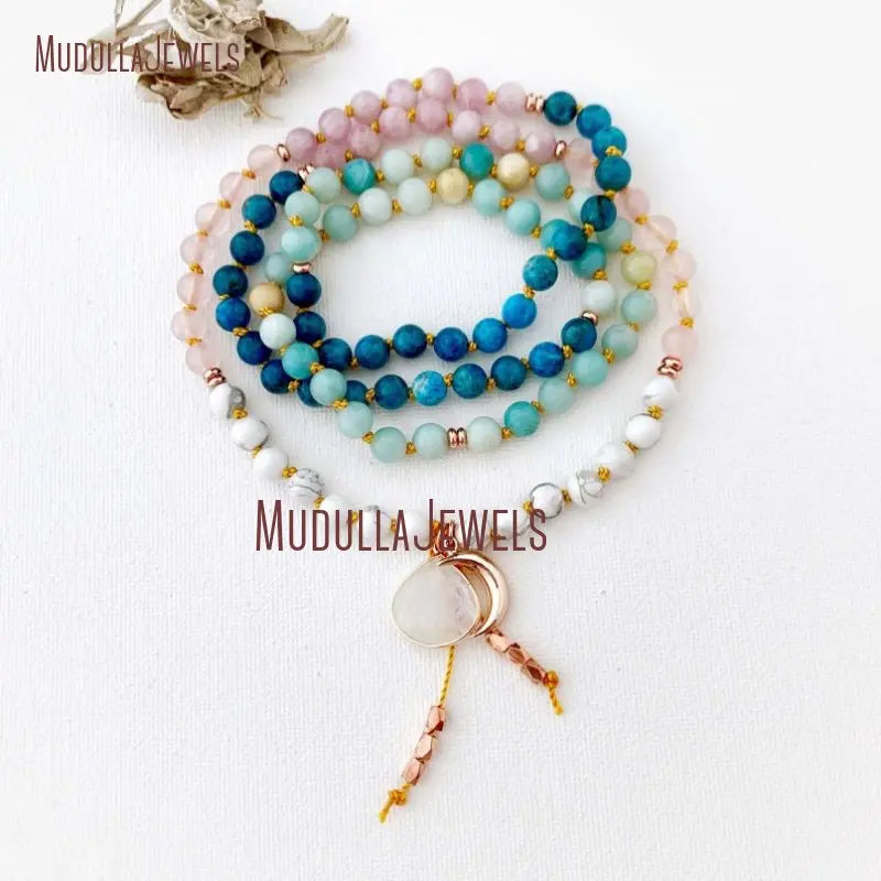 MN33383 Agate Ball Bohemian Mala Necklace with Silver Plated Chain-Yoga Gift for Wedding & Party Occasions