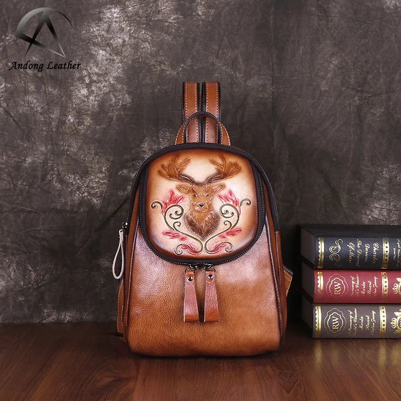 Andong Leather New Backpack for Women Genuine Cow Leather Street Fashion Retro Ladies Shoulder Bag Large Capacity Girl Handbag