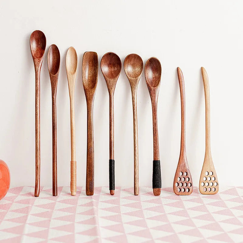 Hot Selling Japanese Coffee Honey Stirring Wooden Spoon Creative Thin Handle Eco-Friendly Food Safe Non-Stick Gift for Birthdays