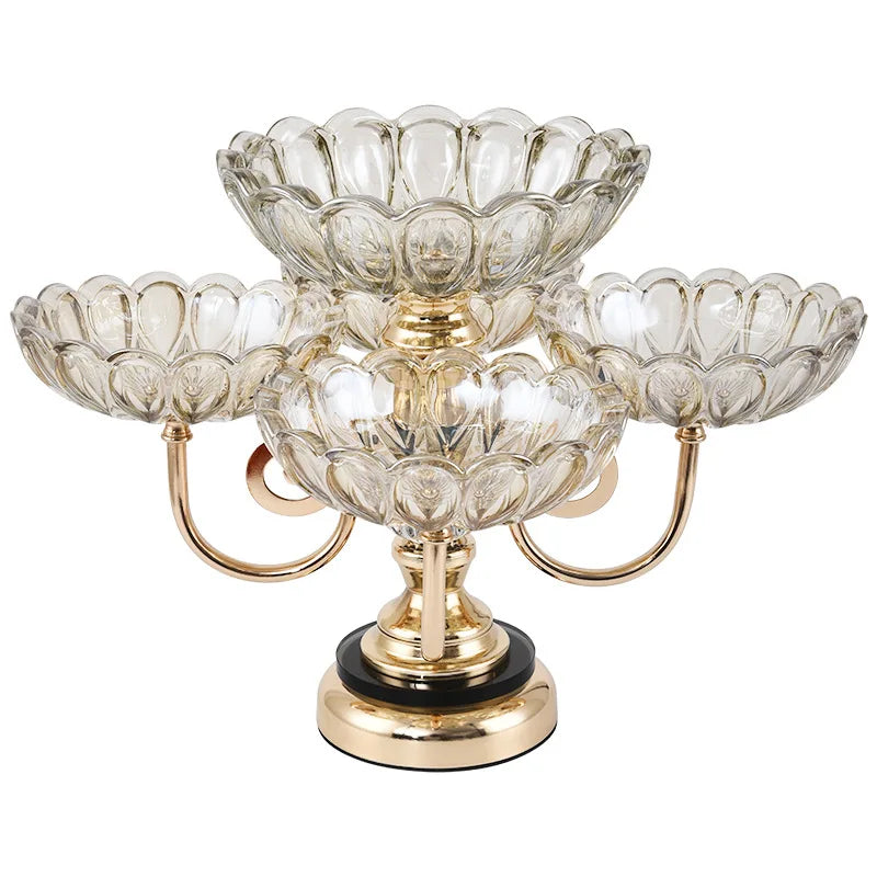 European Style Modern Fruit BasketMetal Crystal Glass 5 Rotatable Heads High-End Home Creative Decoration Plate Guangdong Made