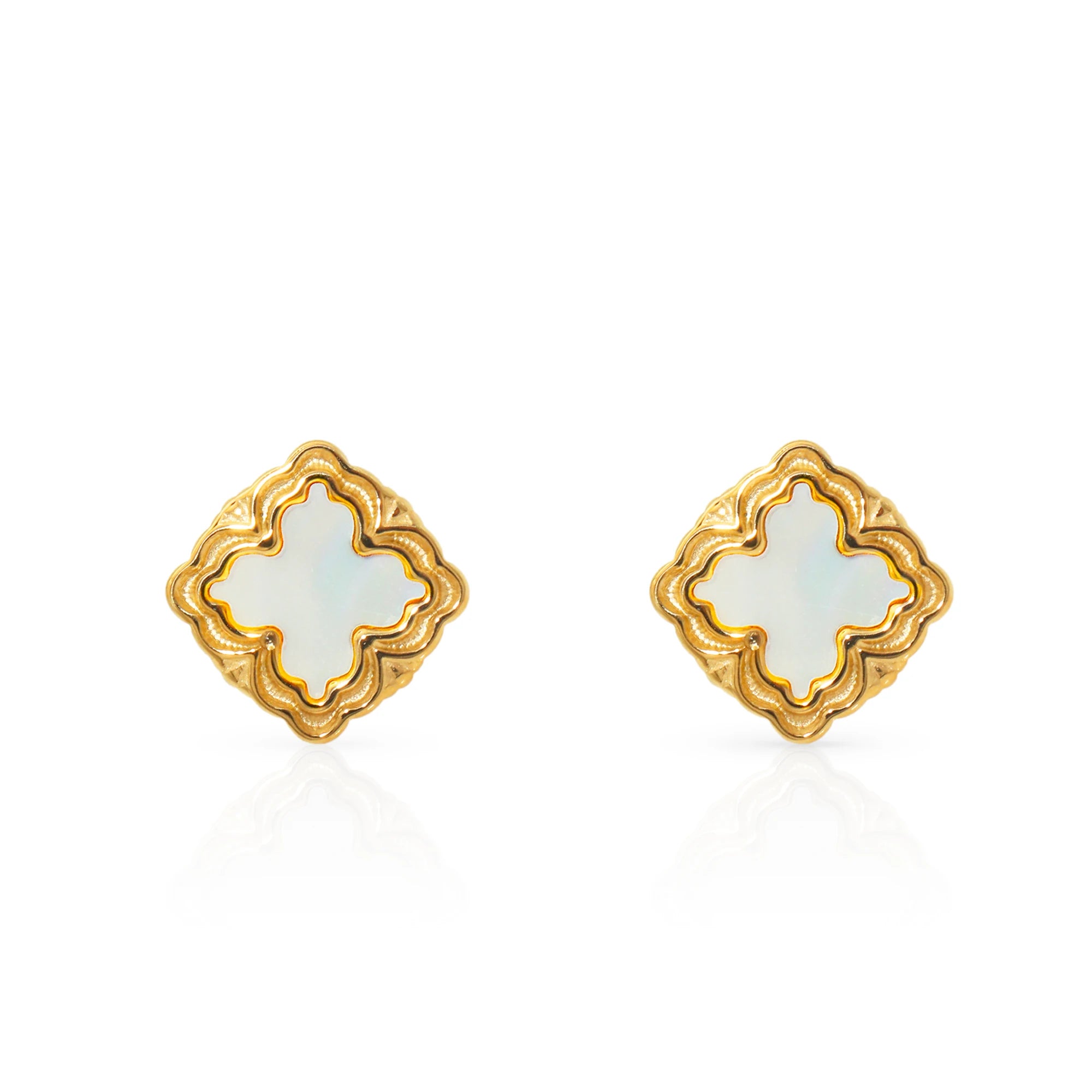 Chris April 316L Stainless Steel PVD Plated Vintage Cross Natural Shell Stud Earrings