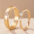 Luster Jewelry 10k 14k 18k Real Gold Emerald Cut Moissanite Diamond Wedding Couple Rings Set for Engagement Wedding