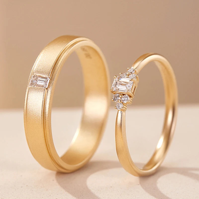 Luster Jewelry 10k 14k 18k Real Gold Emerald Cut Moissanite Diamond Wedding Couple Rings Set for Engagement Wedding