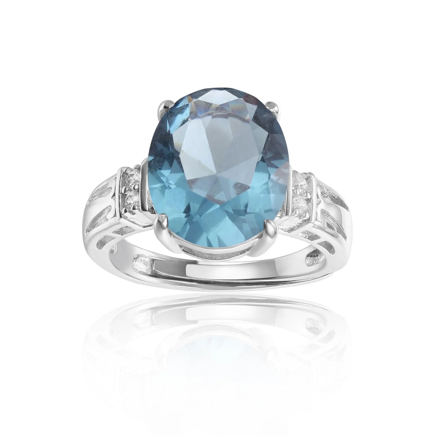 Abiding Fashion Classic Jewelry 925 Sterling Silver Glass London Blue Stone Women Ring for Wedding