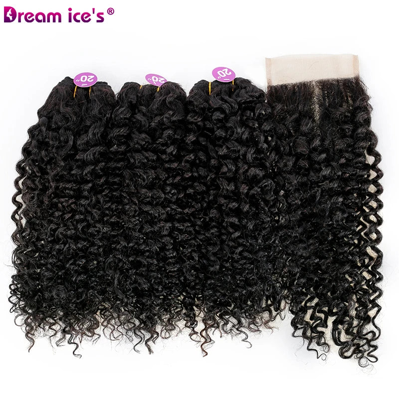 Dream Ice's Fast Delivery Cheap Price Good Quality Wholesale 3pcs Lace Closure Curly Jerry Curl Human Hair Blend Synthetic