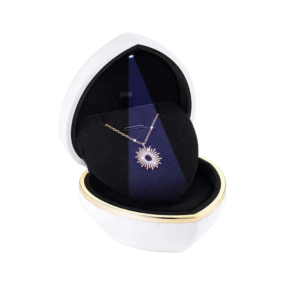 Mini Custom Logo Creative Heart-shaped LED Light Proposal Ring Pendant Necklace Jewelry Box