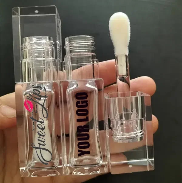 Clear square Lipgloss Tube Packaging Private Label Big Doe Foot Wand Brush Lip Oil Tubes Empty Lip Gloss Bottles