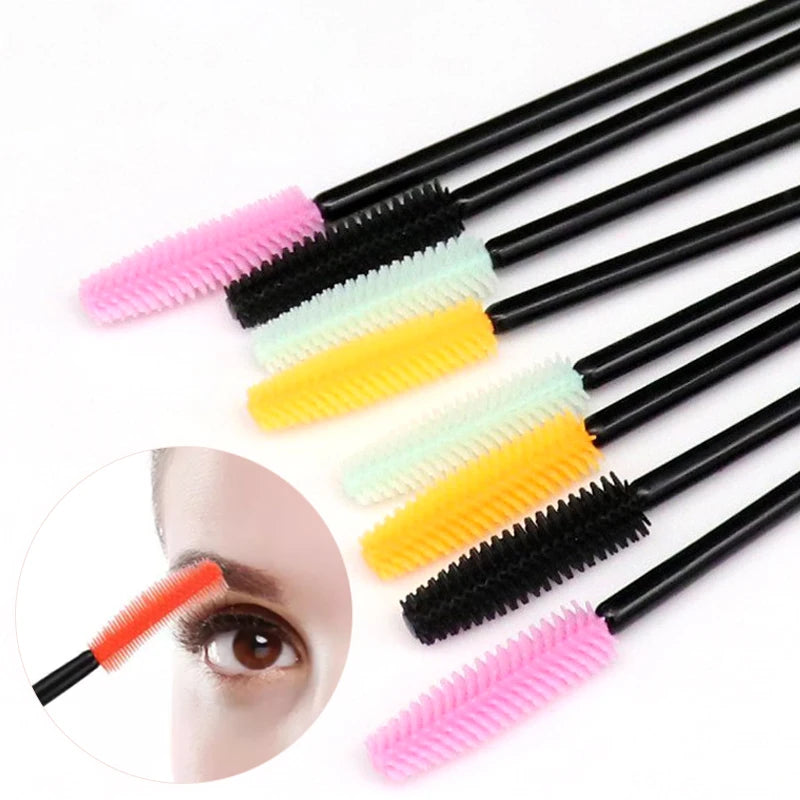 Hot Sale Private Label Eyebrow Silicone Head Mascara Wands 50 Pack Eyelash Brush Eyelash Extension Brushes Mascara Wands