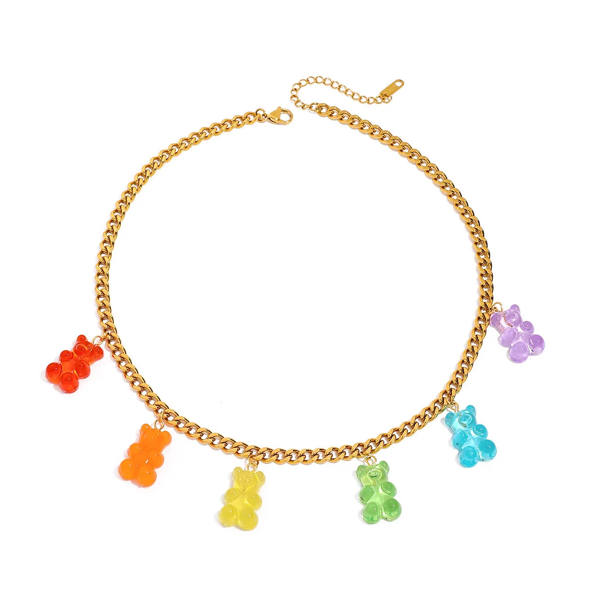SUMIRE New Arrival 18K Gold Stainless Steel Necklace Acrylic Colorful Tassel Bear Pendant Necklace with Charms Fashion Jewelry