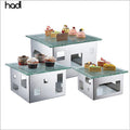 Modern 3-Tier Stainless Steel High Tea Buffet Stand Riser Square Glass Plate Weddings Guangzhou Catering Supplies Hotels Skyline