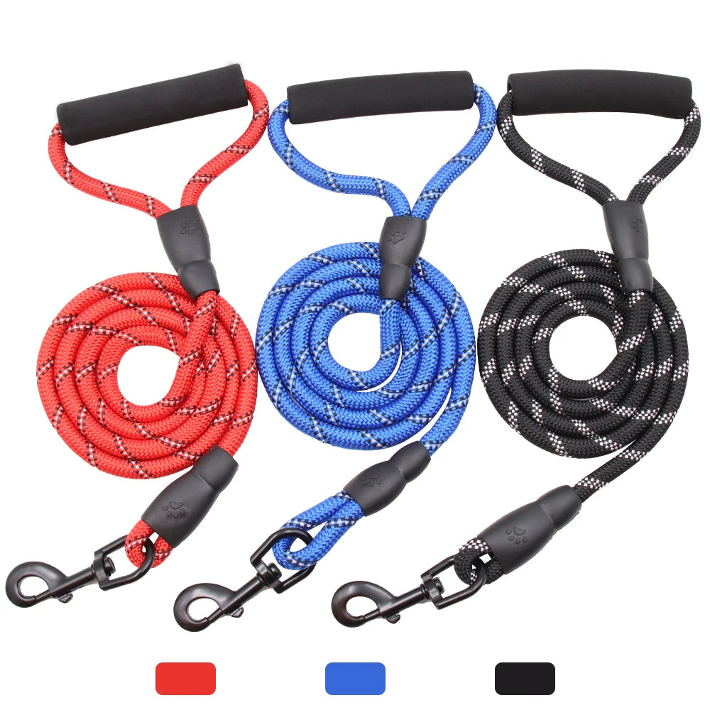 Durable Dog Cat Pet Leash Light Reflective Soft Foam Handle Striped Pattern Ribbon Decoration Made Alloy PU Polyester Plastic