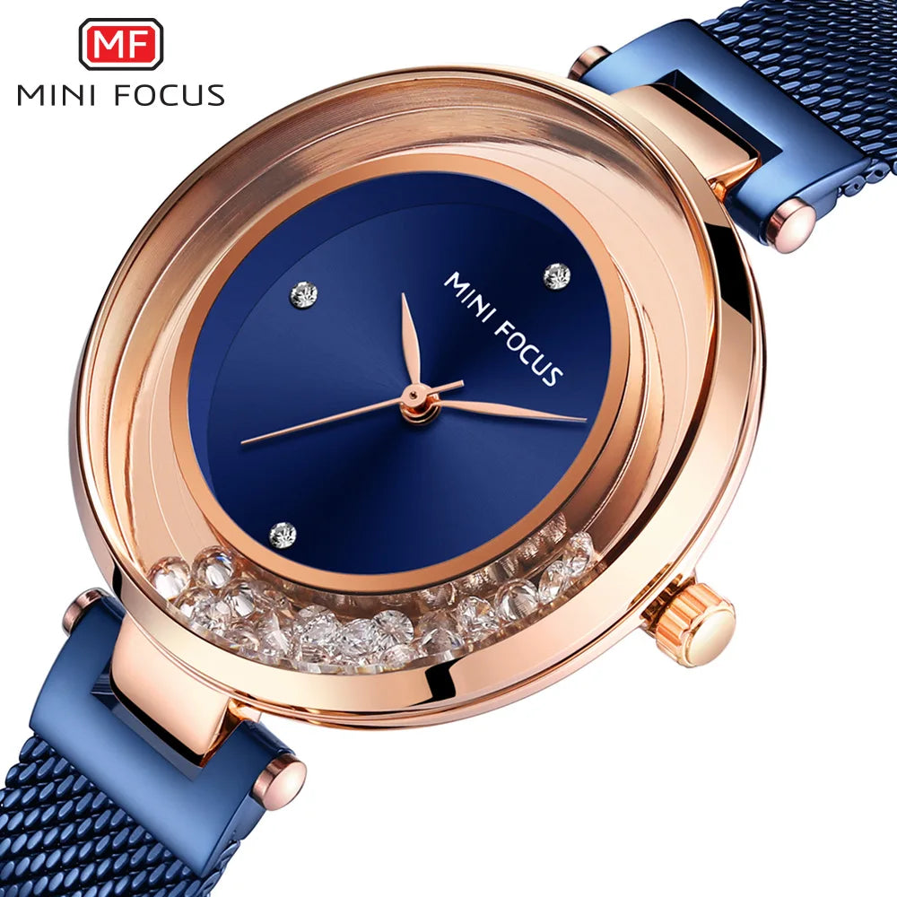 MINI FOCUS 0254 Women's Simple Mesh Strap Quartz Watches Top New Luxury Analogue Wristwatch for Lady Clock Relogio Femininos