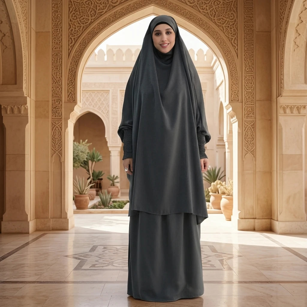 Loriya Fashion New Eid Collections Solid Color Islamic Clothing Modest Khimar Hijab Abaya 2PCS Set for Abaya Dubai Women Ramadan