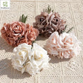 Autumn Morandi Artificial 5 Heads Rose Flowers Bouquet Real Touch Latex Coated Wedding Table Party Birthday Decoration