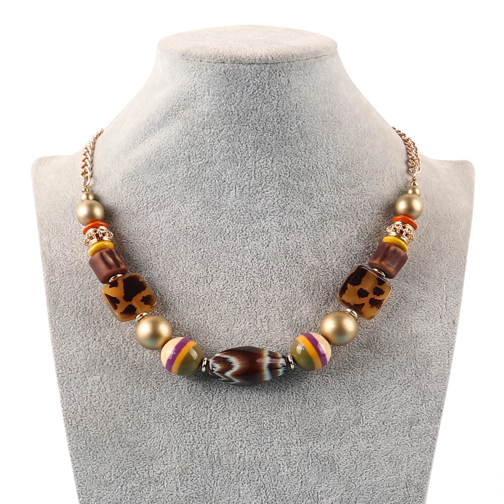 Vintage Luxury Jewelry Retro Chic Choker Leopard Print Bead Gold Beads Mixed Party Necklace Women Jewelry