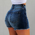 Wholesale 2021 Summer Elastic Fringed Hole High Waist Straight Women Plus Size Denim Shorts