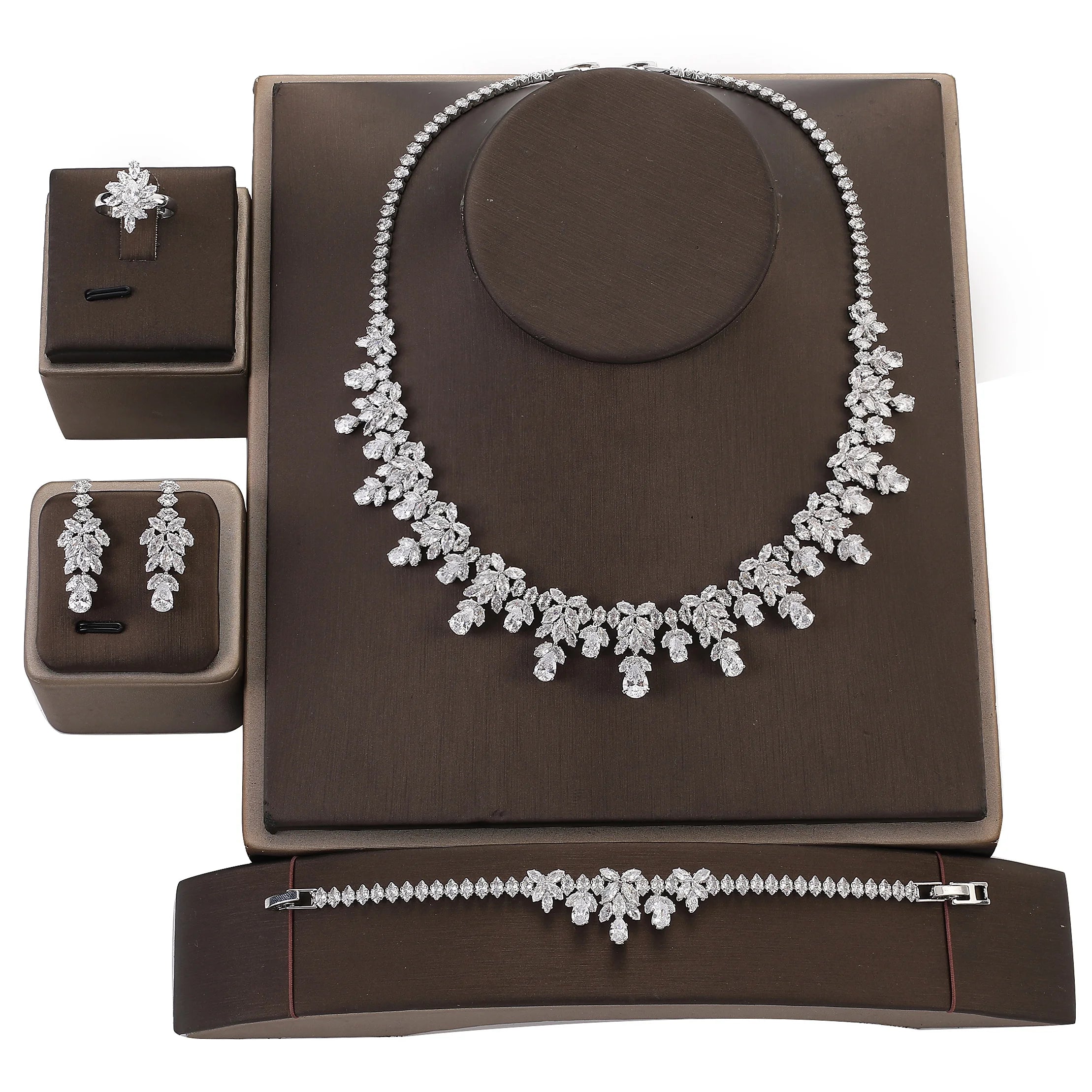 Echsio Fashionable Wedding Bridal Jewelry Set Wholesale  Party Prom Copper Cubic Zircon Accessory Drop Shipping for Women BN7988
