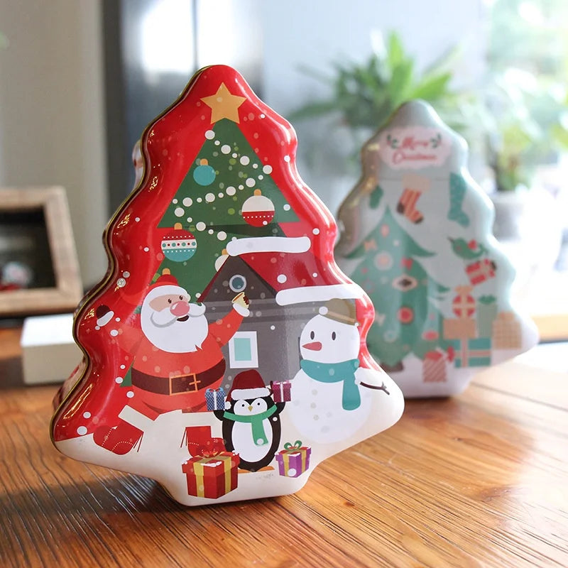Christmas Eve Candy Tins Gift Box Decoration Packaging Christmas Tree-shaped Tin