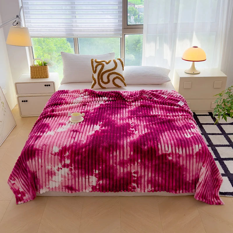 Modern Stylish Rose Red Flannel Blanket Thickened Warm Air Conditioning Printed Microfiber Fabric New Plain Style