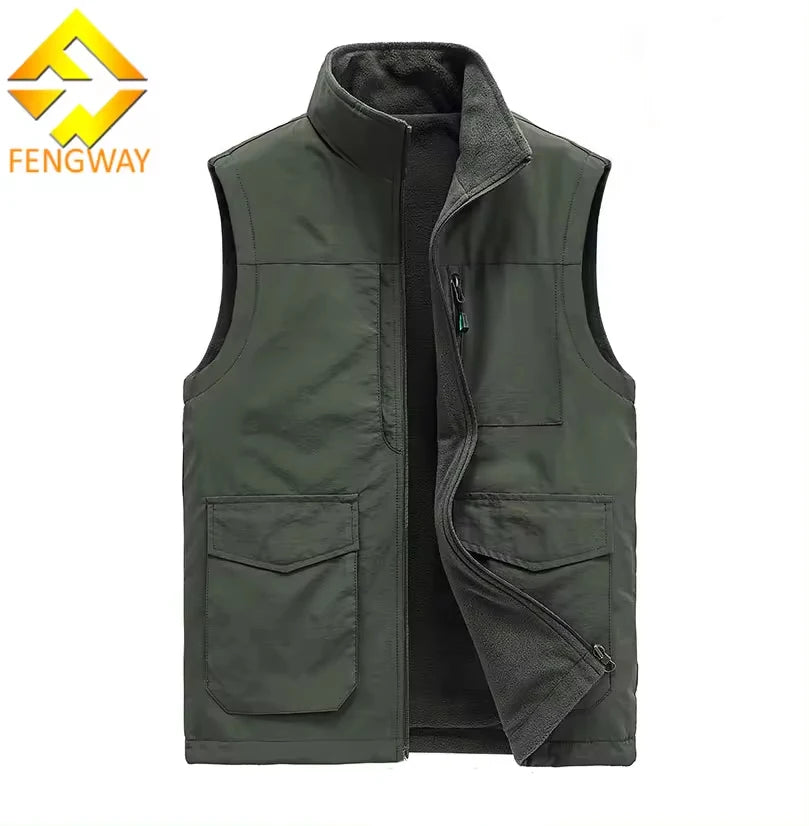 Fengway Puffer Jacket Men Custom Plus Size Men's Puffer Vest Outdoor Fishing Bubble Vest Winter Warm Fleece Waistcoat for Men