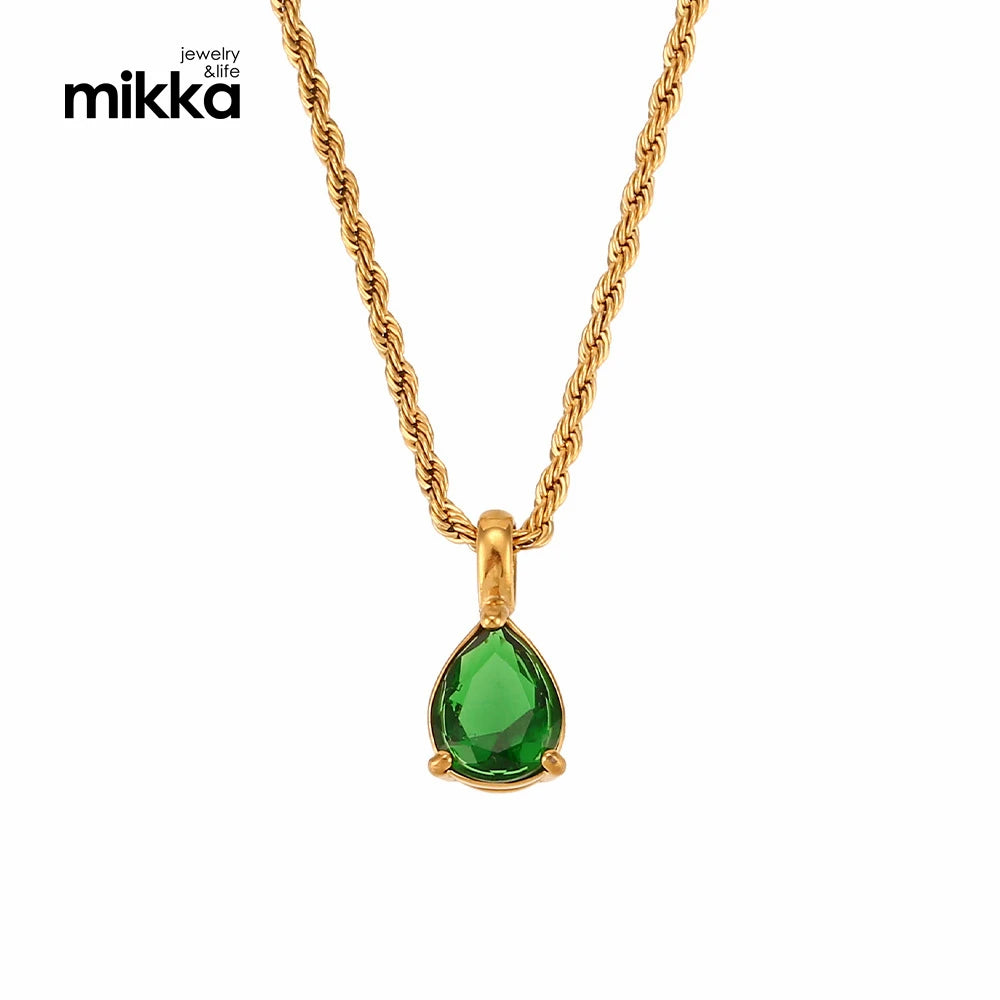 Luxury Teardrop Zircon Pendent Jewelry 18k Gold Filled Waterproof Stainless Steel Birthstone Necklace