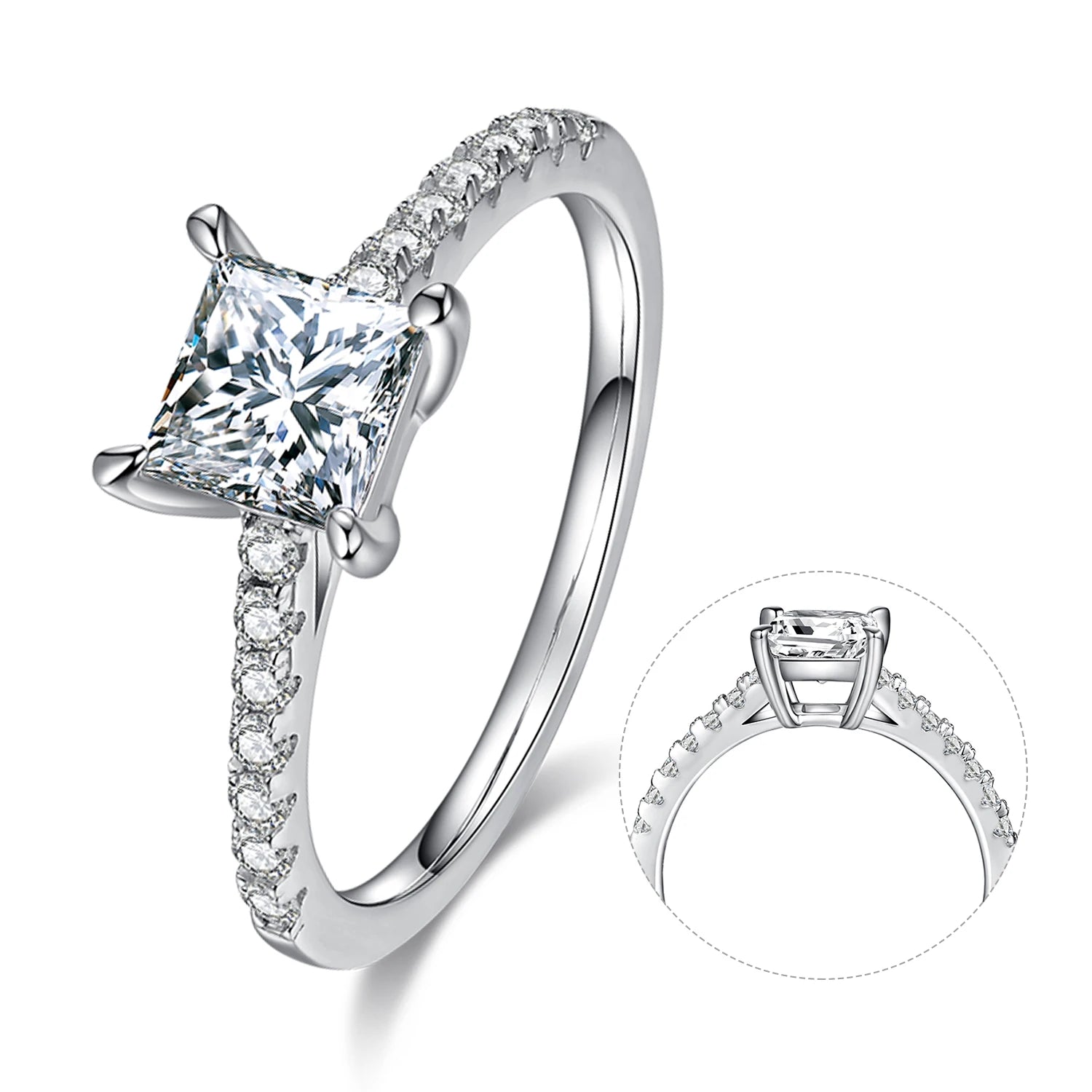 M91 Abiding Square Princess Cut Moissanite Diamond Fine Jewelry 925 Sterling Silver Engagement Half Eternity Ring for Wedding
