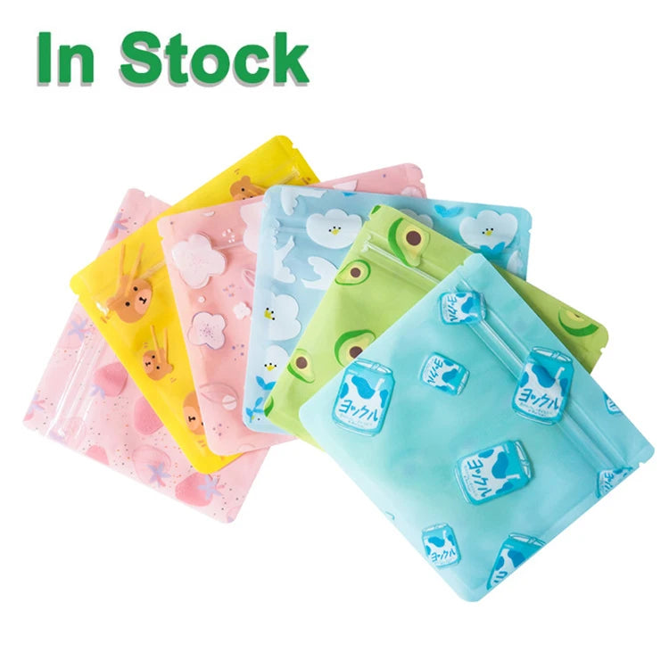 Pre Printed Various Design 3 Side Seal Flat Ziplock Square 10x10 13x13 Cute Plastic Small Little Mini Pouch Bag Packet