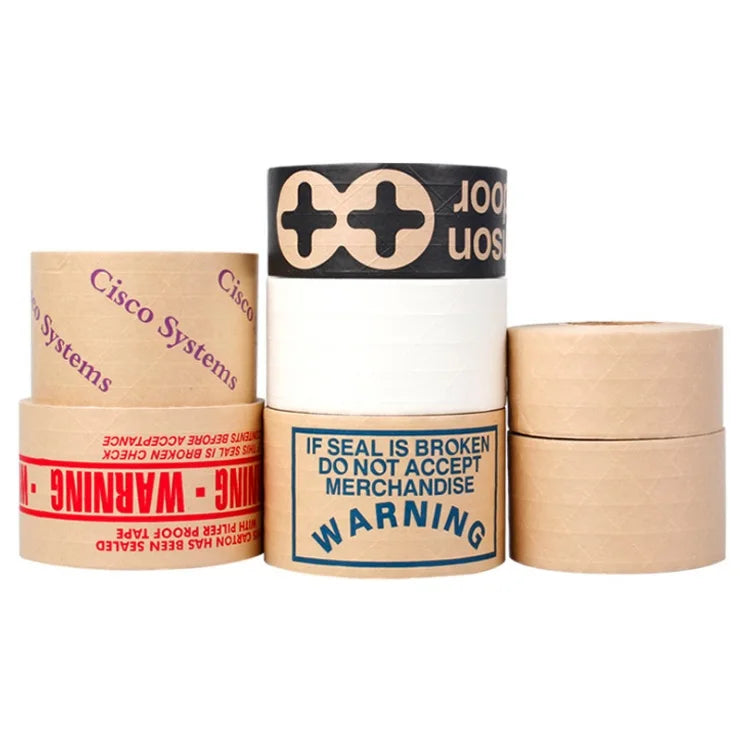 Small Batch Customized Logo Eco Friendly Water Activated Glue Adhesive Gummed Packaging Reinforced Kraft Paper Packing Tape