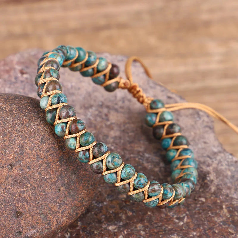 Handmade Women Natural Stone Braided Beads Wrap Stone Bracelets Girls Fashion Jewelry