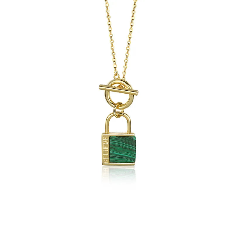 Fashion S925 Sterling Silver Ot Buckle Letter Lock Women's Light Luxury Malachite Pendant Cube Parties Necklaces Steel